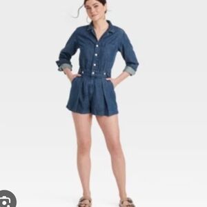 Women's Long Sleeve Denim Button-Up Romper Universal Thread 8
